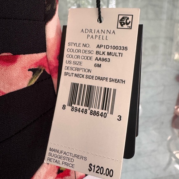 Adrianna Papell Black Dress with Red and Pink Floral Design - Picture 7 of 12